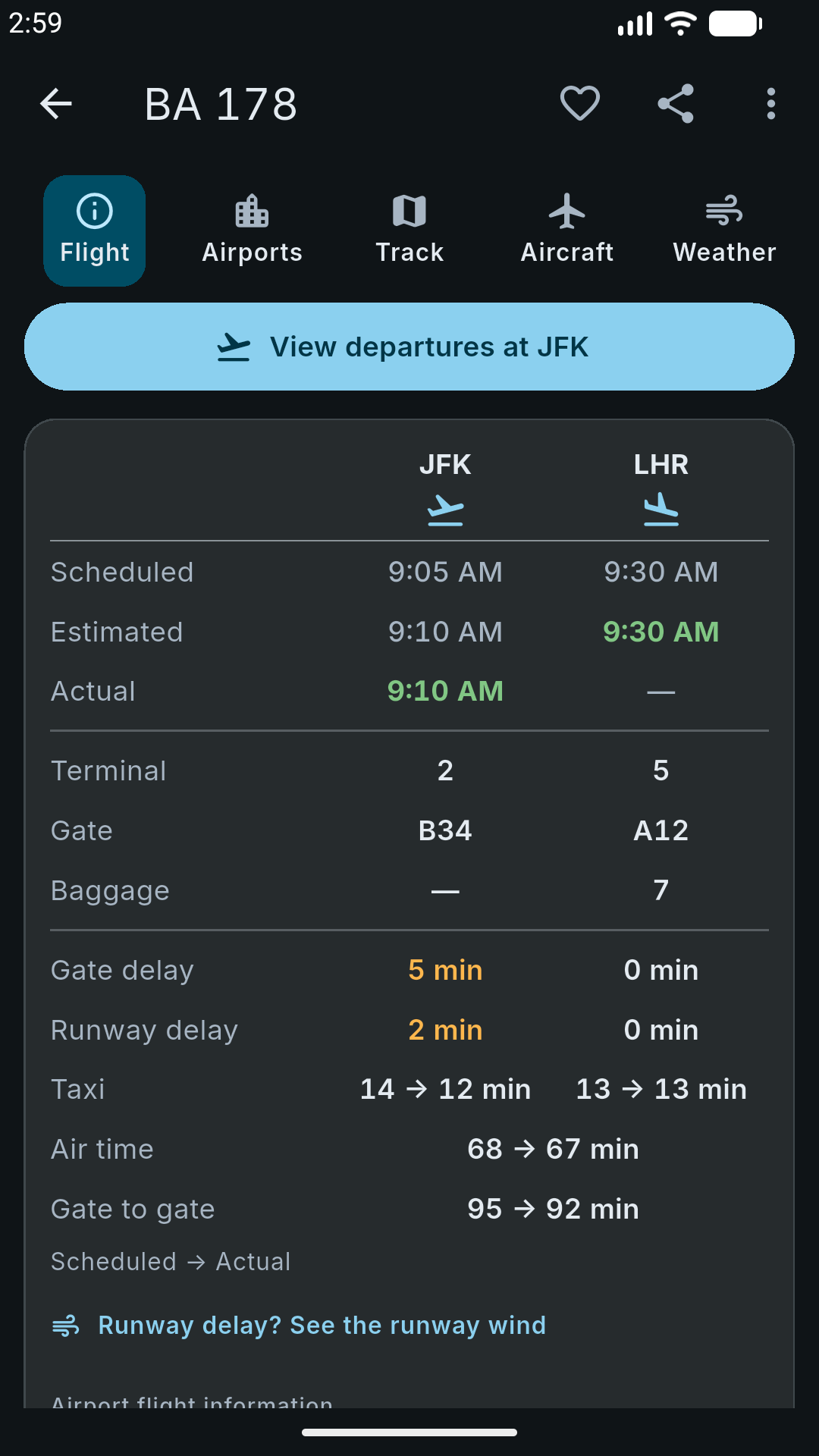 Full flight timings at both airports